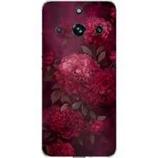 TechTree Realme 11 Pro-11 Pro Plus Uyumlu Vişne Renk Vintage Çiçek Desenli Baskılı Silikon Kılıf