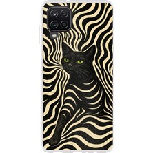 TechTree Samsung Galaxy A22-M22-M32 Uyumlu Siyah Kedi ve Optik Desenli Baskılı Silikon Kılıf