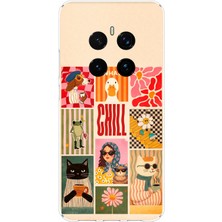 TechTree Honor Magic 7 Pro Uyumlu Cool Chill Krem Pop Art Kolaj Baskılı Silikon Kılıf