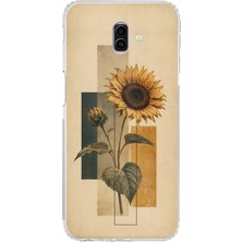 TechTree Samsung Galaxy J6 Plus Uyumlu Vintage Botanik Ayçiçeği Desenli Baskılı Silikon Kılıf