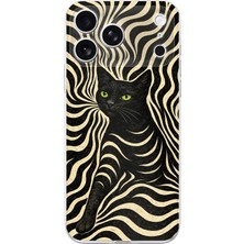 TechTree iPhone 17 Pro Uyumlu Siyah Kedi ve Optik Desenli Baskılı Silikon Kılıf