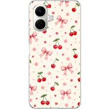 TechTree Infinix Smart 10 Uyumlu Pembe Fiyonklu ve Kiraz Desenli Krem Baskılı Silikon Kılıf