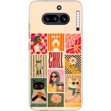 TechTree Nothing Phone (4A) Uyumlu Cool Chill Krem Pop Art Kolaj Baskılı Silikon Kılıf