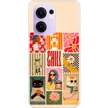 TechTree Oppo Reno 13F Uyumlu Cool Chill Krem Pop Art Kolaj Baskılı Silikon Kılıf