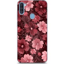 TechTree Samsung Galaxy A11-M11 Uyumlu Pembe ve Bordo Çiçek Desenli Baskılı Silikon Kılıf
