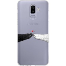 TechTree Samsung Galaxy J8-A6 Plus Uyumlu Kedi & Köpek Pati Dokunuşu Kalp Desenli Baskılı Silikon Kılıf