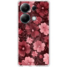 TechTree Redmi Note 13 Pro 4g Uyumlu Pembe ve Bordo Çiçek Desenli Baskılı Silikon Kılıf
