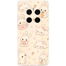 TechTree Honor Magic 7 Pro Uyumlu Sevimli Kawaii Tavşan ve Havuç Desenli Krem Baskılı Silikon Kılıf