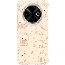 TechTree Tecno Spark 30C Uyumlu Sevimli Kawaii Tavşan ve Havuç Desenli Krem Baskılı Silikon Kılıf