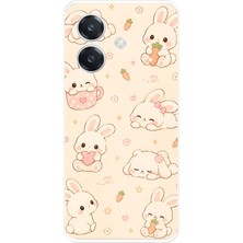 TechTree Oppo A3 Uyumlu Sevimli Kawaii Tavşan ve Havuç Desenli Krem Baskılı Silikon Kılıf