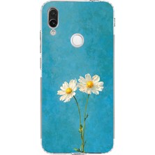 TechTree Redmi Note 7-7 Pro Uyumlu Iki Beyaz Çiçek Tasarımlı Turkuaz Baskılı Silikon Kılıf