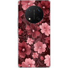 TechTree Honor X9C Uyumlu Pembe ve Bordo Çiçek Desenli Baskılı Silikon Kılıf