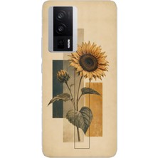 TechTree Poco F5 Pro Uyumlu Vintage Botanik Ayçiçeği Desenli Baskılı Silikon Kılıf