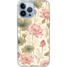 TechTree iPhone 13 Pro Max Uyumlu Pastel Pembe Lotus Baskılı Silikon Kılıf