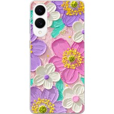 TechTree Samsung Galaxy S25 Edge Uyumlu Mor ve Pembe Papatya Baskılı Silikon Kılıf