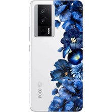 TechTree Poco F5 Pro Uyumlu Royal Blue Şakayık Çiçek Demeti Baskılı Silikon Kılıf