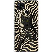 TechTree Redmi 10C - Poco C40 Uyumlu Siyah Kedi ve Optik Desenli Baskılı Silikon Kılıf