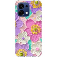 TechTree Oppo A6 Pro Uyumlu Mor ve Pembe Papatya Baskılı Silikon Kılıf