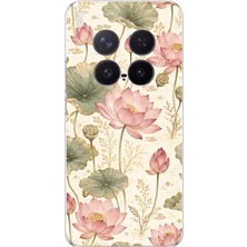 TechTree Vivo X300 Pro Uyumlu Pastel Pembe Lotus Baskılı Silikon Kılıf