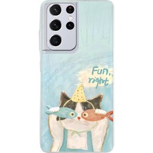 TechTree Samsung Galaxy S21 Ultra Uyumlu Balıklı Gözlüklü Komik Kedi Baskılı Silikon Kılıf