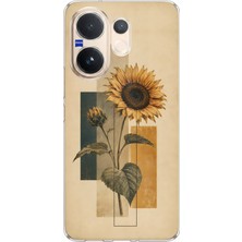 TechTree Vivo V60 Uyumlu Vintage Botanik Ayçiçeği Desenli Baskılı Silikon Kılıf