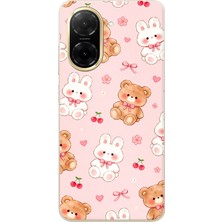 TechTree Redmi A5 Uyumlu Pembe Ayıcıklı ve Tavşanlı Kawaii Kiraz Baskılı Silikon Kılıf