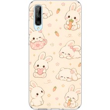 TechTree Huawei P Smart S Uyumlu Sevimli Kawaii Tavşan ve Havuç Desenli Krem Baskılı Silikon Kılıf