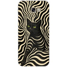 TechTree Samsung Galaxy A7 2017 Uyumlu Siyah Kedi ve Optik Desenli Baskılı Silikon Kılıf