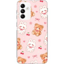 TechTree Samsung Galaxy A05S Uyumlu Pembe Ayıcıklı ve Tavşanlı Kawaii Kiraz Baskılı Silikon Kılıf