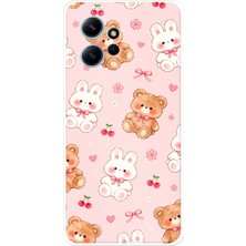 TechTree Redmi Note 12 4g Uyumlu Pembe Ayıcıklı ve Tavşanlı Kawaii Kiraz Baskılı Silikon Kılıf
