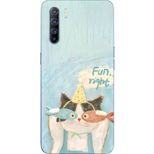 TechTree Oppo Reno 3-A91 Uyumlu Balıklı Gözlüklü Komik Kedi Baskılı Silikon Kılıf