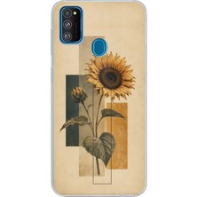 TechTree Samsung Galaxy M30S/M21 Uyumlu Vintage Botanik Ayçiçeği Desenli Baskılı Silikon Kılıf