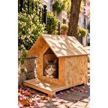 Reyo Kedi Evi 45x40x40 cm, Kedi Barınağı Yağmur ve Rüzgara Dayanıklı OSB Ahşap Kedi Yuvası CAT20