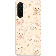 TechTree Samsung Galaxy A26 Uyumlu Sevimli Kawaii Tavşan ve Havuç Desenli Krem Baskılı Silikon Kılıf