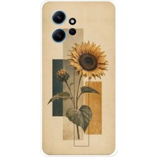 TechTree Redmi Note 12 4g Uyumlu Vintage Botanik Ayçiçeği Desenli Baskılı Silikon Kılıf