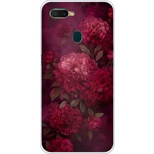 TechTree Oppo A5S-AX7-A12 Uyumlu Vişne Renk Vintage Çiçek Desenli Baskılı Silikon Kılıf
