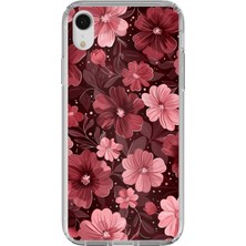 TechTree iPhone Xr Uyumlu Pembe ve Bordo Çiçek Desenli Baskılı Silikon Kılıf