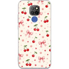 TechTree General Mobile Gm 20 Uyumlu Pembe Fiyonklu ve Kiraz Desenli Krem Baskılı Silikon Kılıf