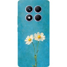 TechTree Redmi Note 14 Pro Plus Uyumlu Iki Beyaz Çiçek Tasarımlı Turkuaz Baskılı Silikon Kılıf