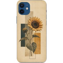 TechTree iPhone 12-12 Pro Uyumlu Vintage Botanik Ayçiçeği Desenli Baskılı Silikon Kılıf