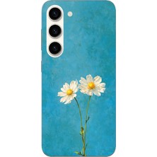 TechTree Samsung Galaxy S23 Uyumlu Iki Beyaz Çiçek Tasarımlı Turkuaz Baskılı Silikon Kılıf