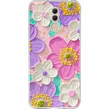 TechTree Huawei Mate 20 Lite Uyumlu Mor ve Pembe Papatya Baskılı Silikon Kılıf