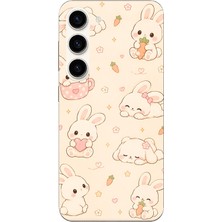 TechTree Samsung Galaxy S23 Uyumlu Sevimli Kawaii Tavşan ve Havuç Desenli Krem Baskılı Silikon Kılıf