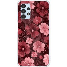 TechTree Samsung Galaxy A13 Uyumlu Pembe ve Bordo Çiçek Desenli Baskılı Silikon Kılıf