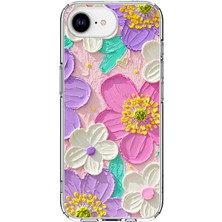 TechTree iPhone 16E - 17E Uyumlu Mor ve Pembe Papatya Baskılı Silikon Kılıf
