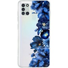 TechTree Samsung Galaxy A21S Uyumlu Royal Blue Şakayık Çiçek Demeti Baskılı Silikon Kılıf