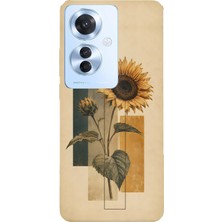 TechTree Oppo Reno 11F Uyumlu Vintage Botanik Ayçiçeği Desenli Baskılı Silikon Kılıf