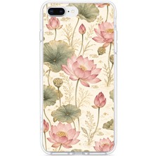 TechTree iPhone 7 Plus-8 Plus Uyumlu Pastel Pembe Lotus Baskılı Silikon Kılıf