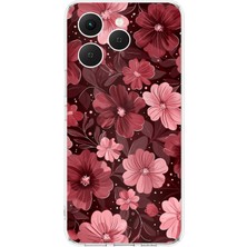 TechTree Tecno Spark 40 Uyumlu Pembe ve Bordo Çiçek Desenli Baskılı Silikon Kılıf