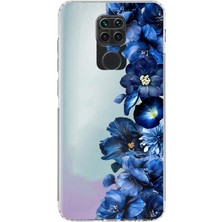 TechTree Redmi Note 9 Uyumlu Royal Blue Şakayık Çiçek Demeti Baskılı Silikon Kılıf